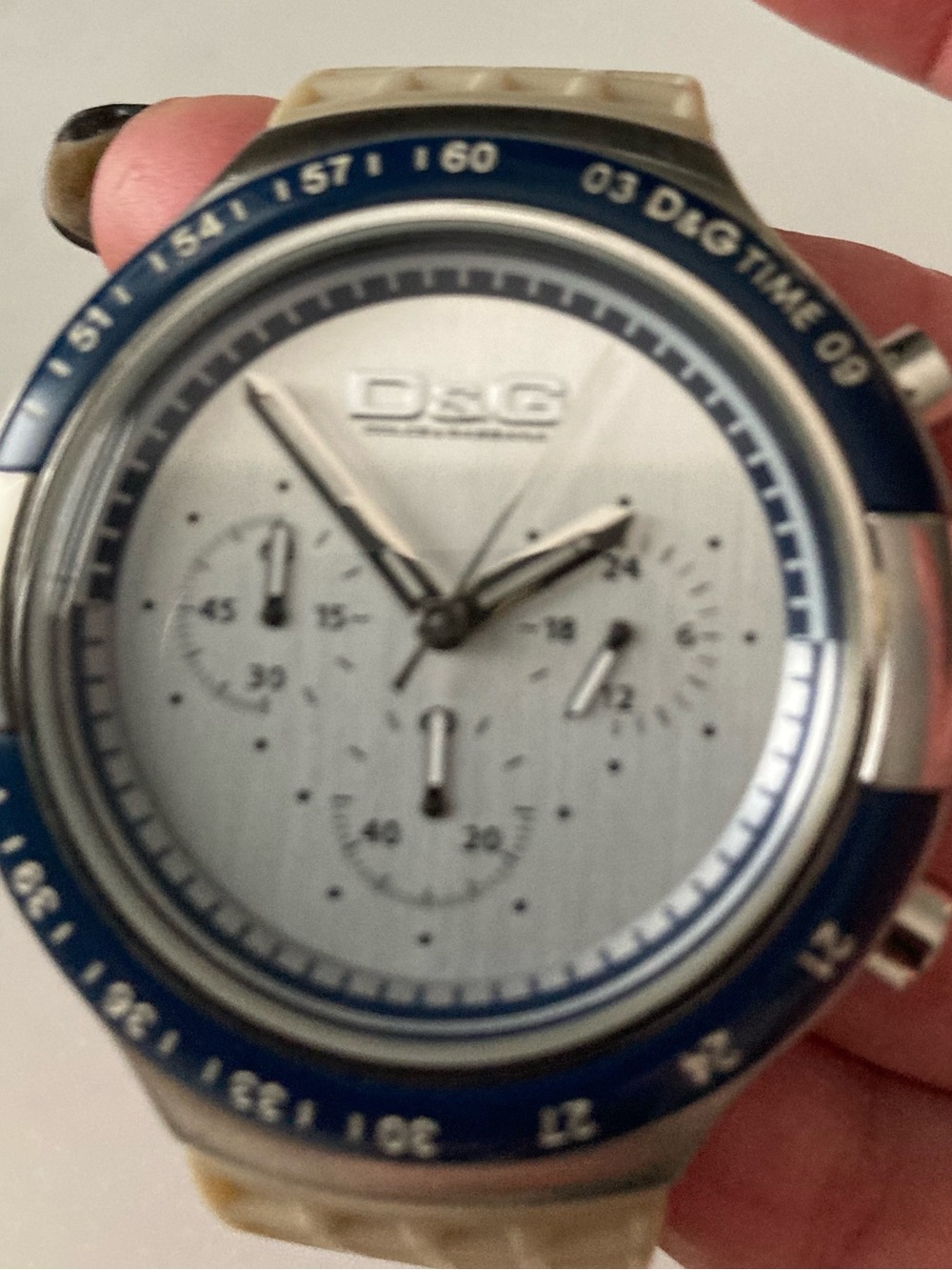 D&G Silver Dial Watch with Blue Bezel